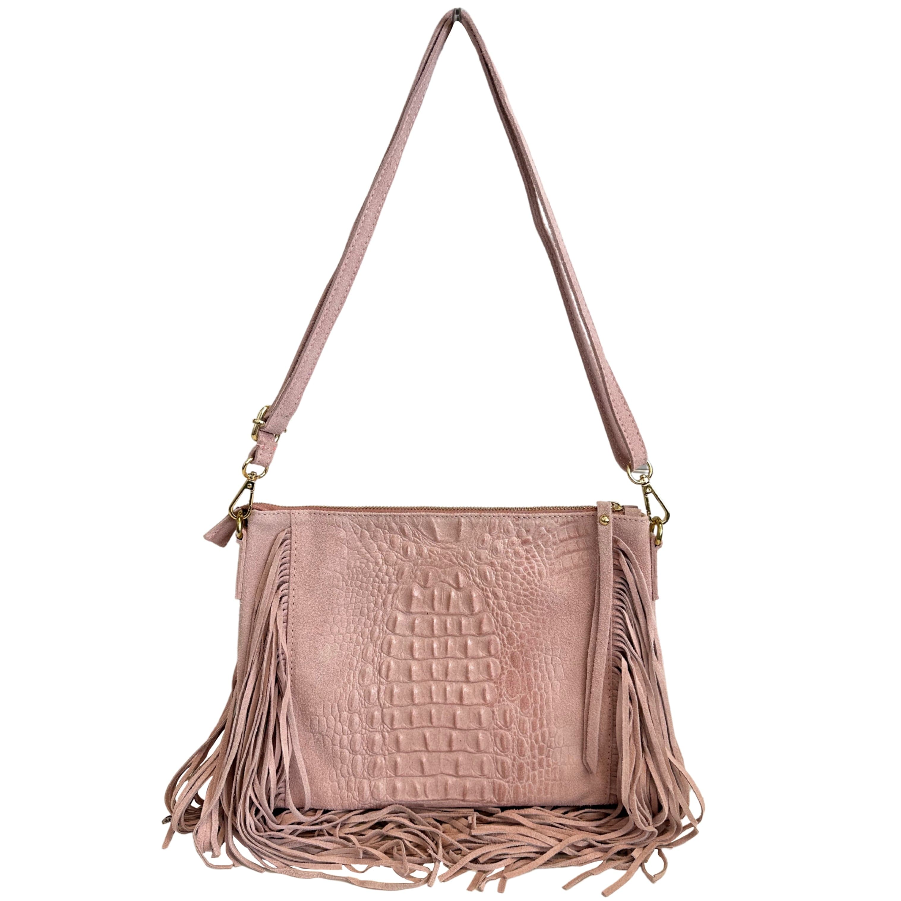 Modarno borsa da donna con frange, a tracolla, in pelle scamosciata 29x2x21 cm in Organizer borsa Modarno - Sesto Fiorentino, commercioVirtuoso.it