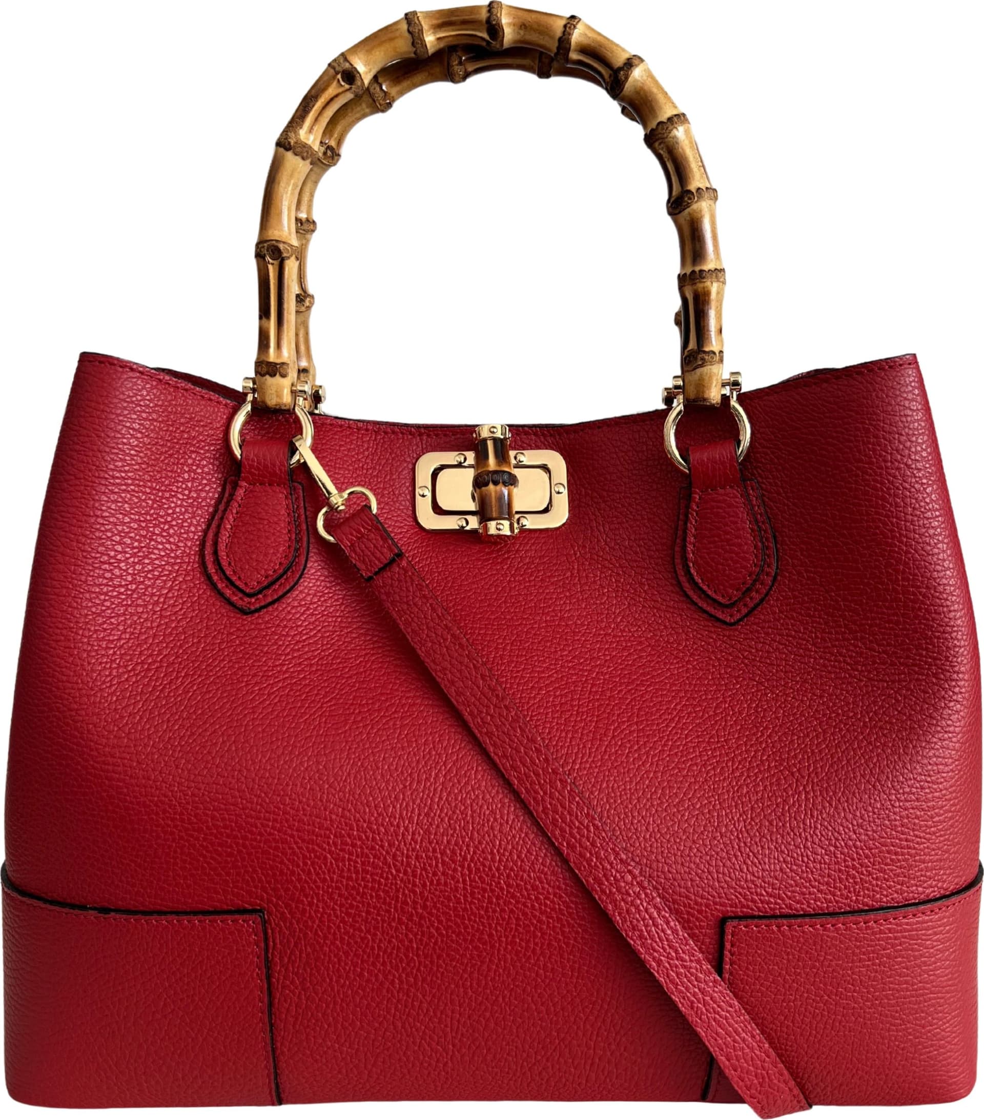 Modarno Borsa Donna in Vera Pelle con manico in vero bambù / Elegante e Minimal / Borsa di lusso Made in Italy