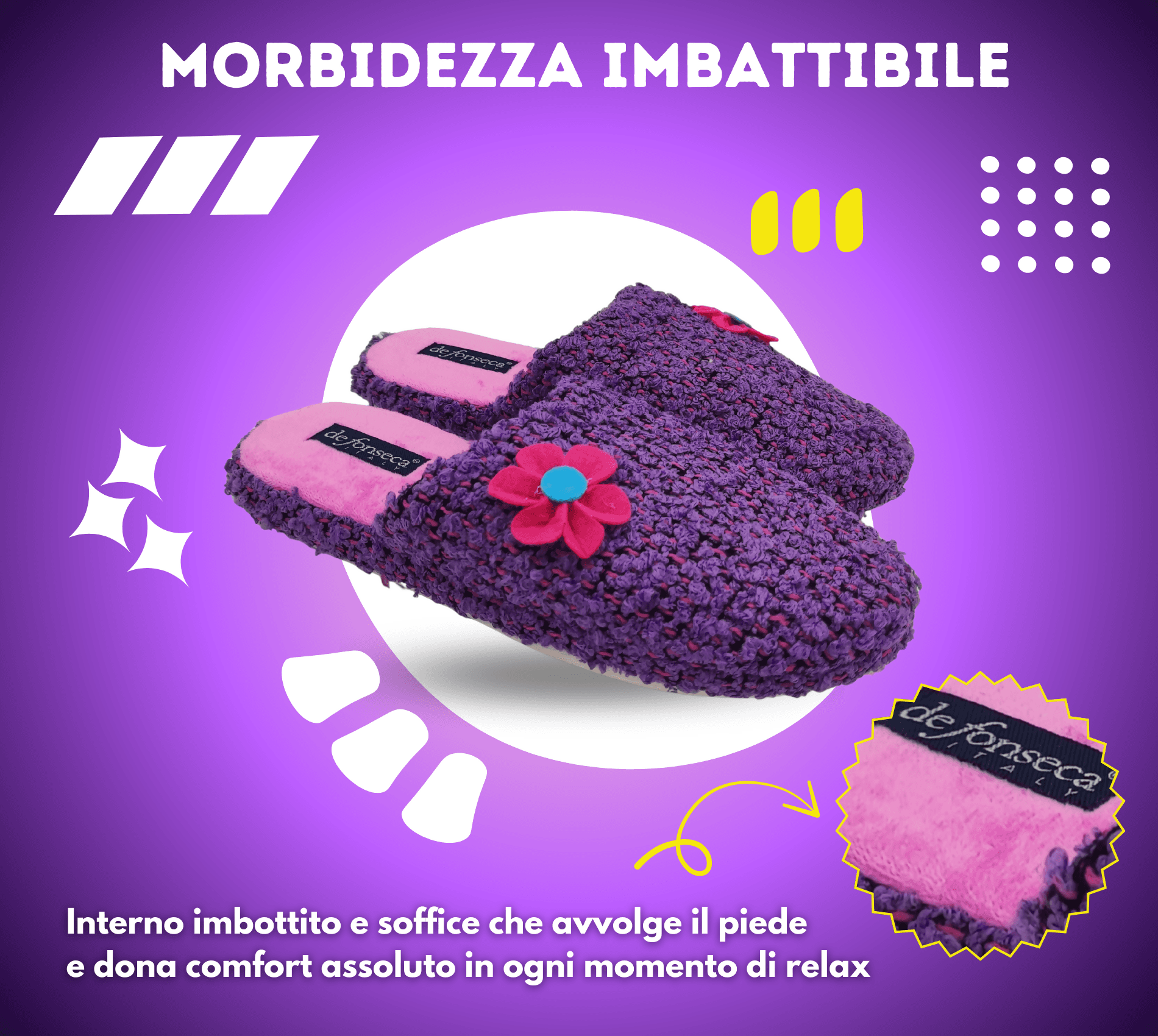 de fonseca Ciabatte Bouclé Suola in Gomma Antiscivolo, Pantofole Donna Estate Inverno in Cotone Traspirante in Ciabatte moda Primo Calzature - Venezia, commercioVirtuoso.it