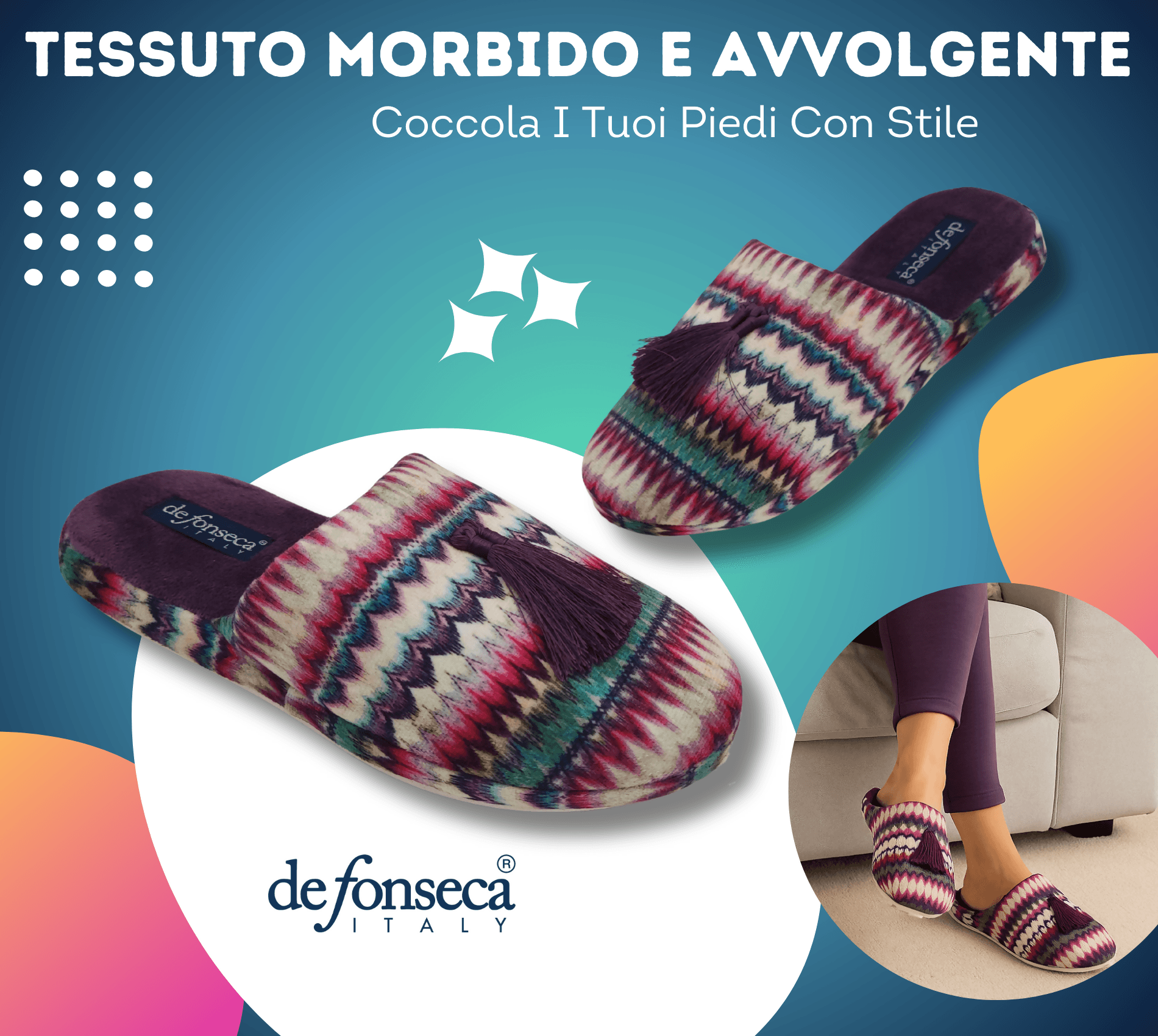 de fonseca Sissy Ciabatte Artistiche da Donna, Pantofole in Cotone, Slippers Comode e Lavabili per Casa in Infradito Primo Calzature - Venezia, commercioVirtuoso.it