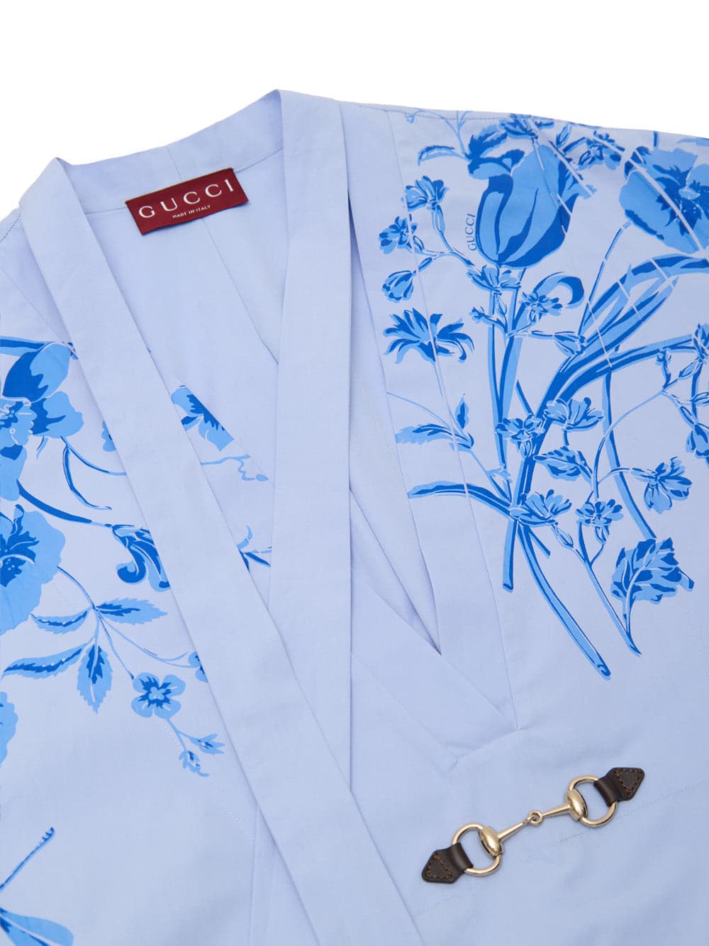 Gucci Camicia Kimono in Popeline di Cotone Azzurra con Stampa Fiori da donna in Copricostumi e parei Drestige - Casamassima, commercioVirtuoso.it