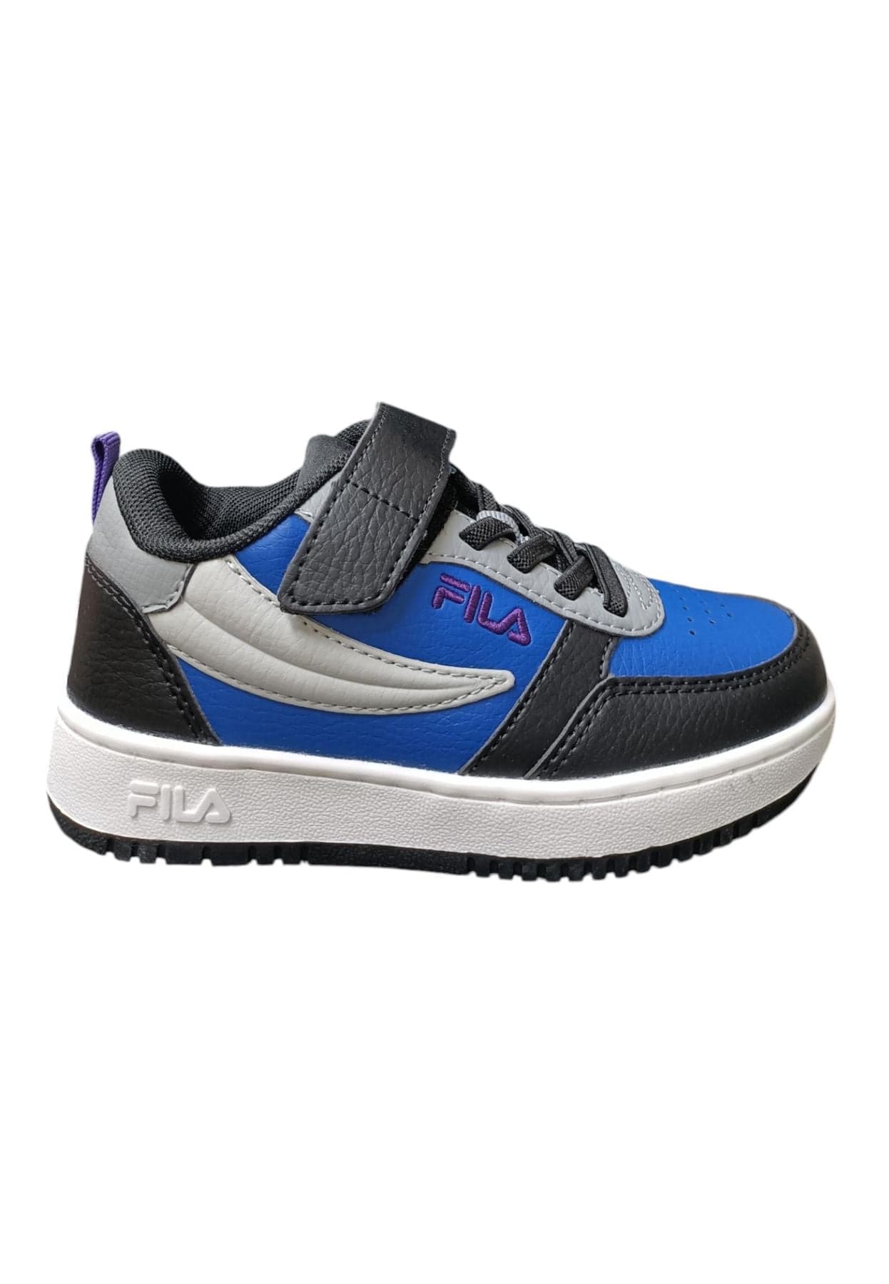 Scarpe sneakers Unisex bambini fila REGA  bianco-nero-celeste-grigio laccio elastico e velcro - 22