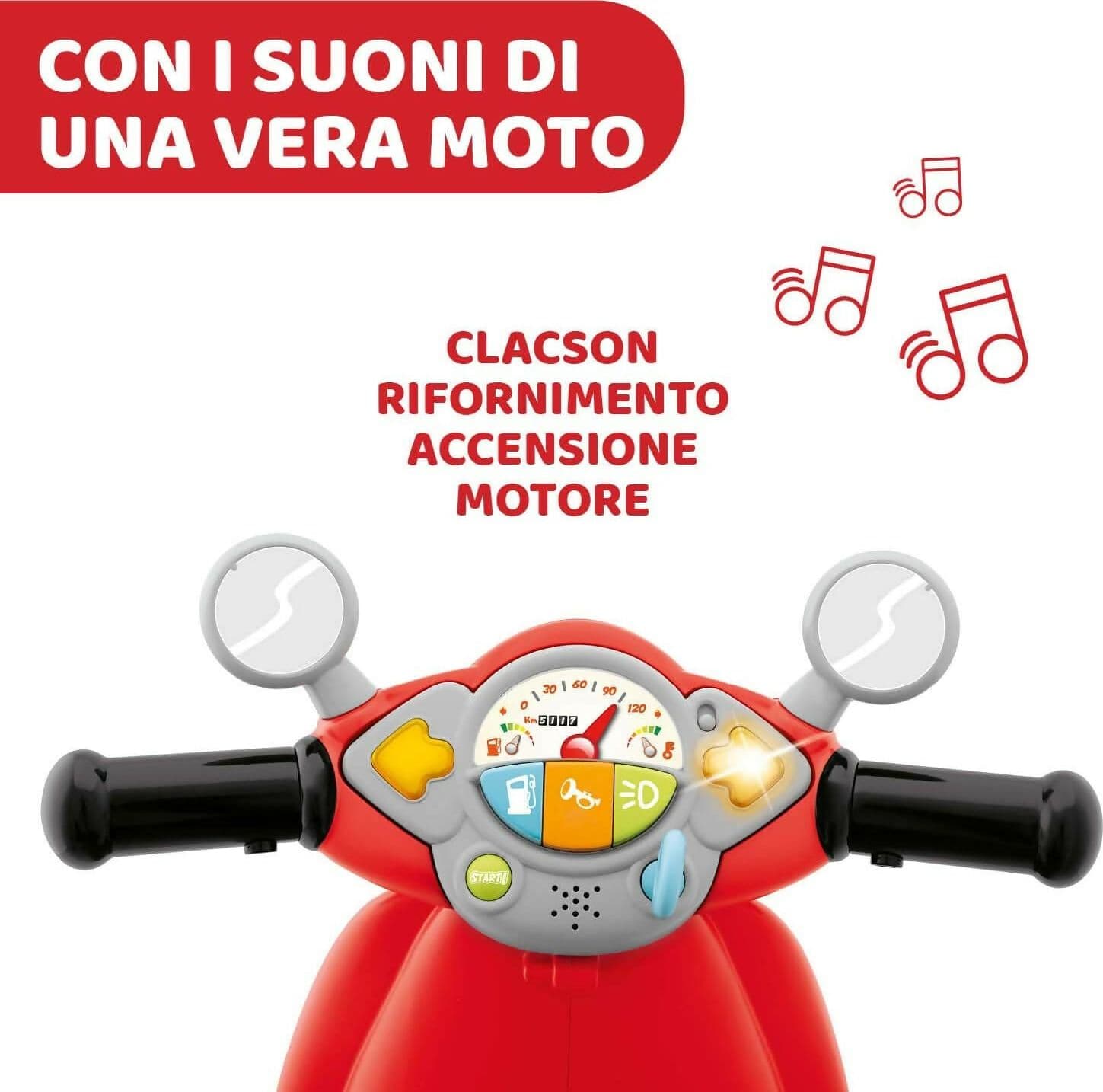 CHICCO Vespa - modello Bambini Primavera colore ROSSO, Moto Giocattolo Cavalcabile con Pannello Elettronico, Luci e Suoni, Ruote di Supporto Rimuovibili, Max 25 Kg - Giochi per Bambini 1-3 Anni in Tricicli Sanitaria Gioia del Bimbo - Villa San Giovanni, commercioVirtuoso.it