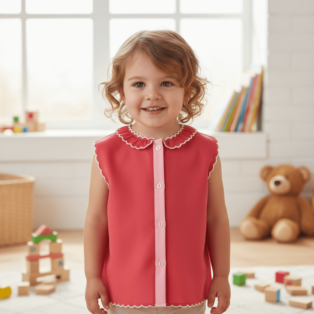 Camicetta per Bambini Petit Camicia Bimbi Smanicata in Seta Rossa E Bianca Con Ricamo Fortuna Taglia Unica Art. P132 in Camicie L’Orchidea - Siderno, commercioVirtuoso.it