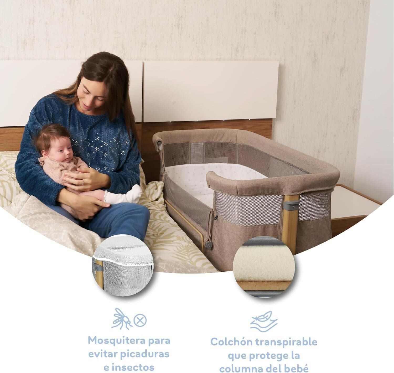 MS Sleepy - Culla Neonato Fianco Letto, Compatibile Con Diversi Letti, Altezza Regolabile, Inclinabile, Buona Circolazione Dell'Aria, Materasso E Borsa Inclusi, Zanzariera di serie inclusa, lacci inclusi, colore GRIGIO con effetto legno in Lettini da affiancare Sanitaria Gioia del Bimbo - Villa San Giovanni, commercioVirtuoso.it