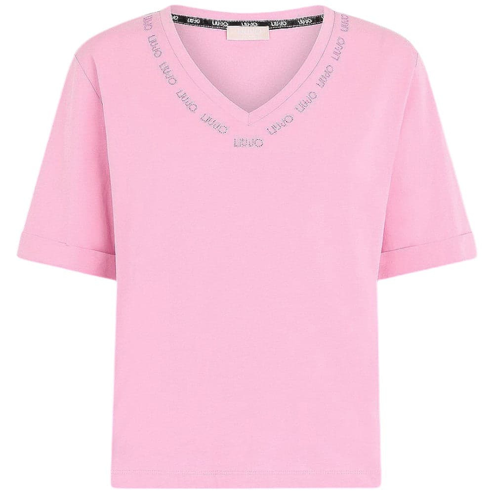 Liu Jo t-shirt rosa scollo a V con strass TA5175JS923 M9491 T-shirt Liu Jo