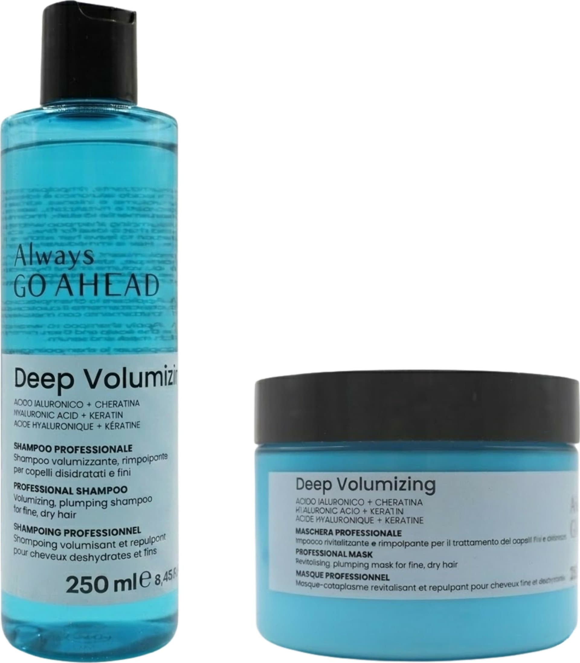 Kit Volumizzante Capelli Shampoo + Maschera 250ml all'Acido Ialuronico e Cheratina - Always GO AHEAD - Formato 250ml