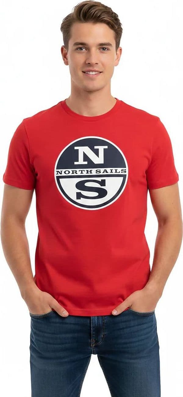 Maglietta North&Sails uomo estiva con logo frontale grande, 100% cotone, manica corta girocollo in T-shirt Loweconomy - Marineo, commercioVirtuoso.it