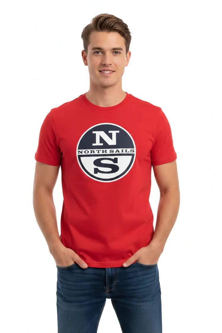 Maglietta North&Sails uomo estiva con logo frontale grande, 100% cotone, manica corta girocollo in T-shirt Loweconomy - Marineo, commercioVirtuoso.it