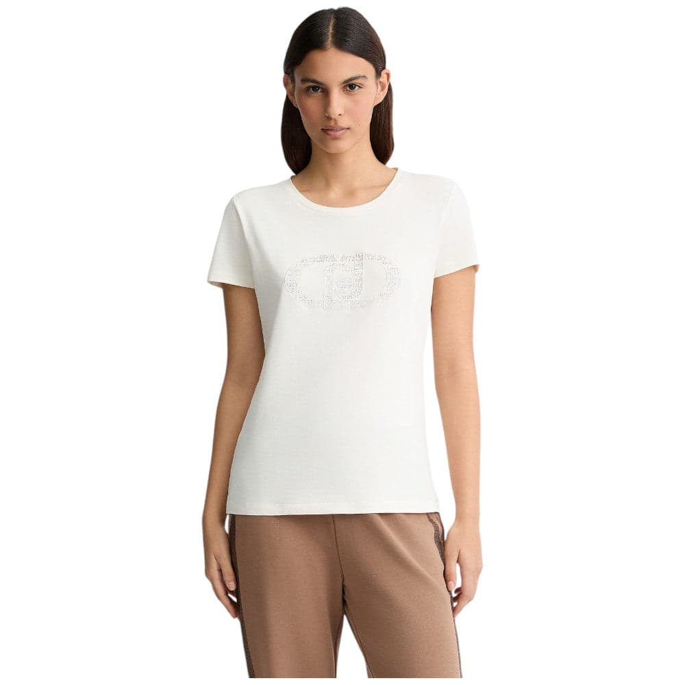 Liu Jo t-shirt bianco panna logo strass TA5173JS003 M9294