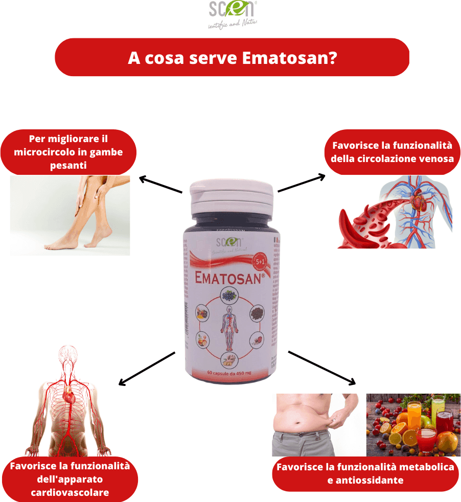 Ematosan - Scen - estratti NATURALI utili per favorire una ottimale circolazione sanguigna del microcircolo e venosa ed il mantenimento della salute cardiovascolare in Zenzero Scen Scientific and Natural - Poggibonsi, commercioVirtuoso.it