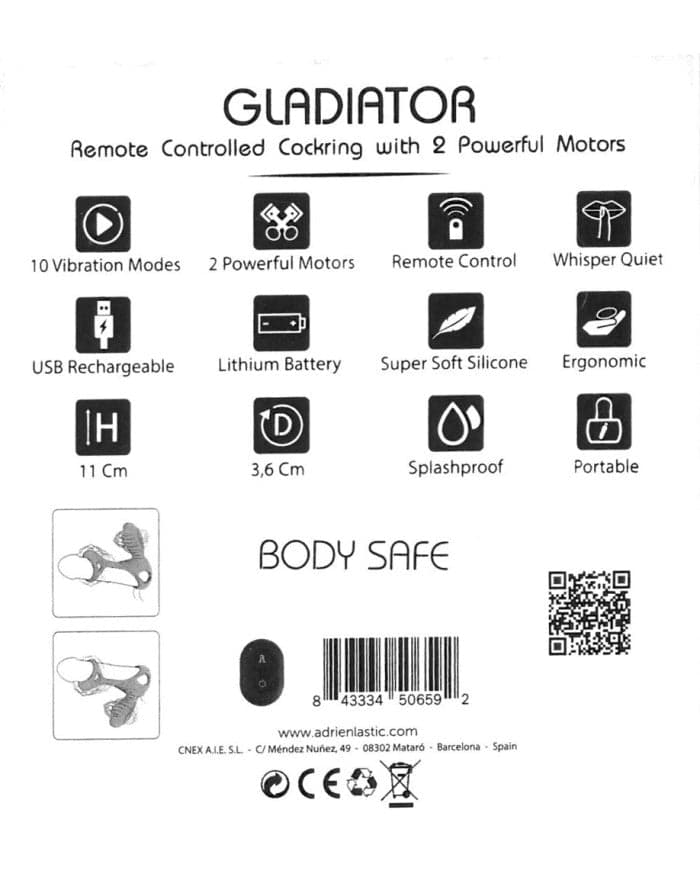 GLADIATOR + LRS Anello Fallico Vibrante con Telecomando Wireless Nero cock ring in prodotto Erosdom - Palmi, commercioVirtuoso.it