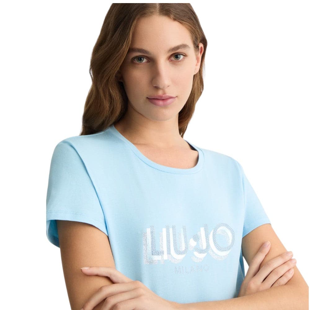 Liu Jo t-shirt celeste logo con strass TA5214JS003 M9123 T-shirt Liu Jo