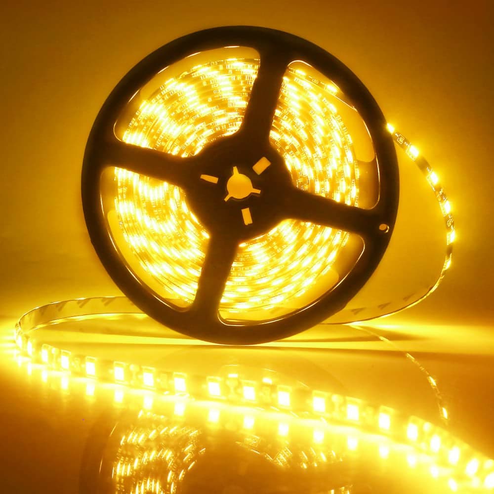 Bobina led 12v 3528 5metri 300 smd 24w giallo arancio cpl alimentatore resinata ip54 flessibile tagliabile