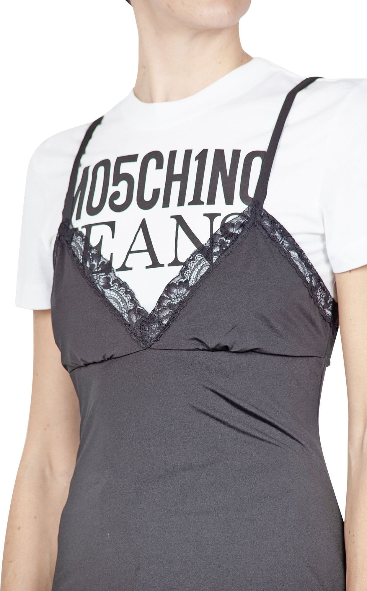 MO5CH1NO JEANS - MOSCHINO MO5CH1NO JEANS - Moschino - T-shirt con top - 430109 - Nero da donna in T-shirt Drestige - Casamassima, commercioVirtuoso.it