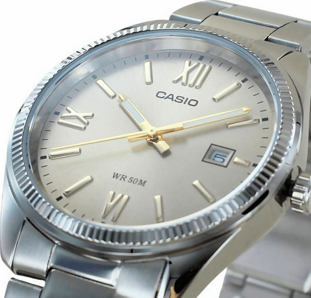 Orologio Casio da uomo, MTP-1302DD-9A, movimento al quarzo, quadrnate colo senape con numeri romani e datario in Orologi da polso Loweconomy - Marineo, commercioVirtuoso.it