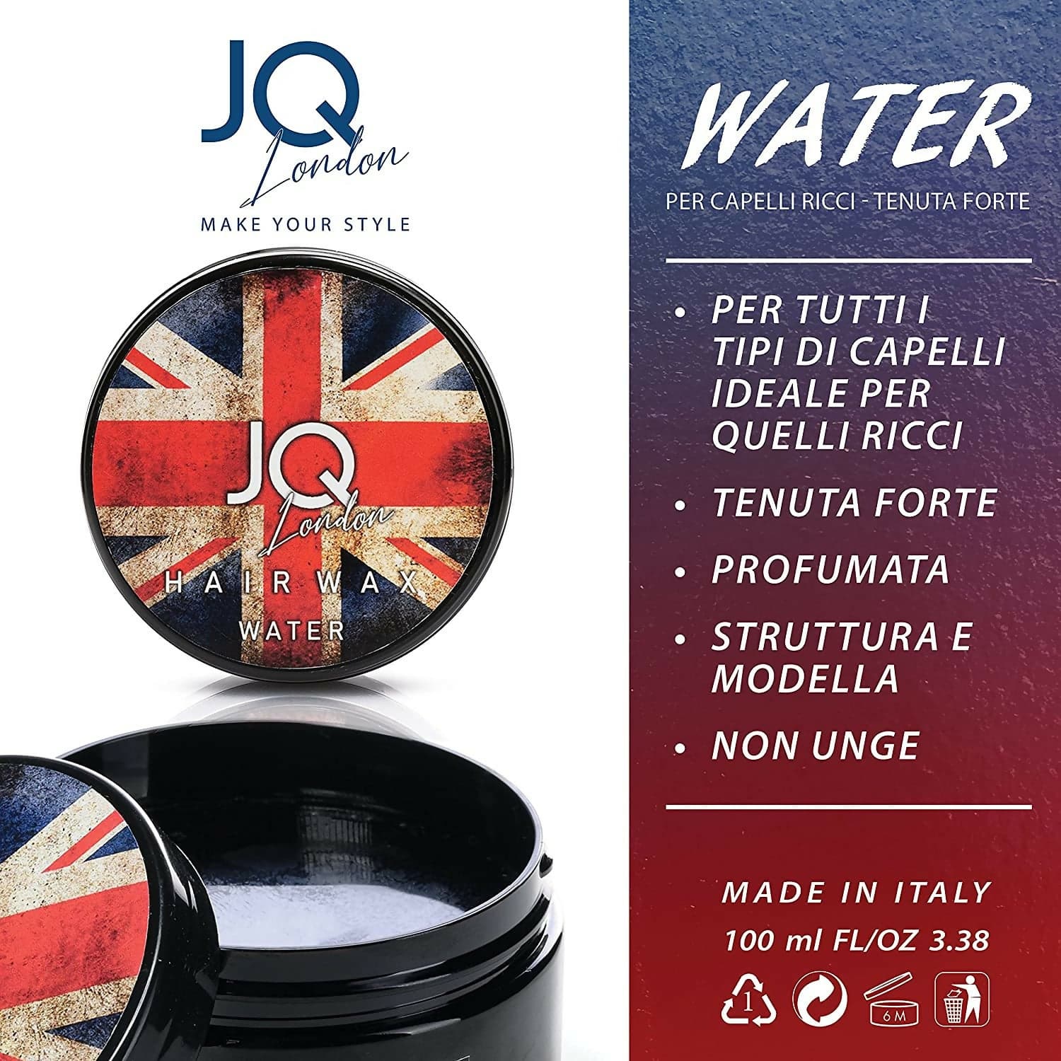 JoyQube Cera Capelli Uomo ad Acqua Professionale Tenuta Forte – Cera Modellante Effetto Lucido Anti Crespo Non Grassa, Styling Uomo Donna Barber Shop, Fissaggio Forte Lunga Durata, Profumata Made in Italy 100ml in Paste argille e cere Ricci Perfetti - Partinico, commercioVirtuoso.it