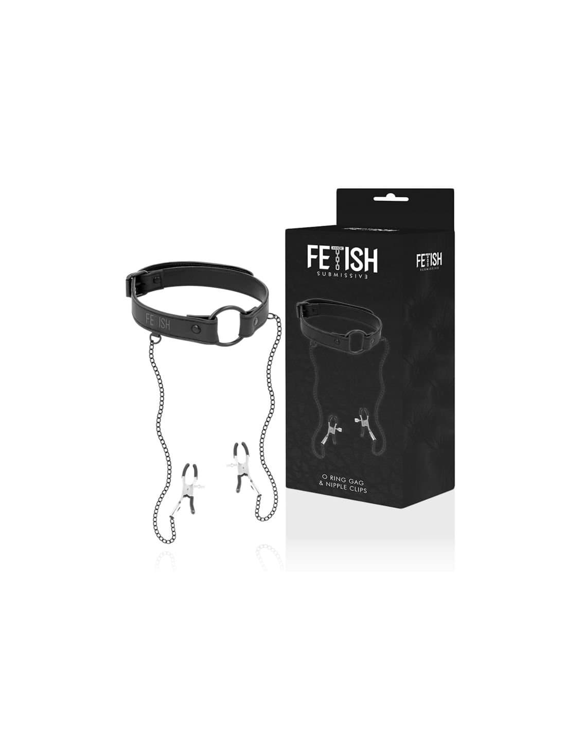 Fetish gag O ring & pinzette capezzoli nero regolabile BDSM bondage fetish in prodotto Erosdom - Palmi, commercioVirtuoso.it