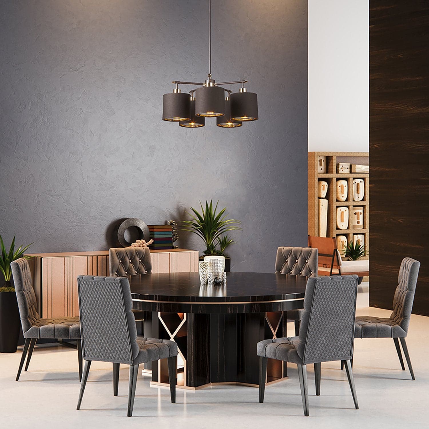 Lampadario Contemporaneo Balance Acciaio Marrone Ottone Lucido 5 Luci E27 in Lampade a sospensione LuceArt - Montecorvino Pugliano, commercioVirtuoso.it