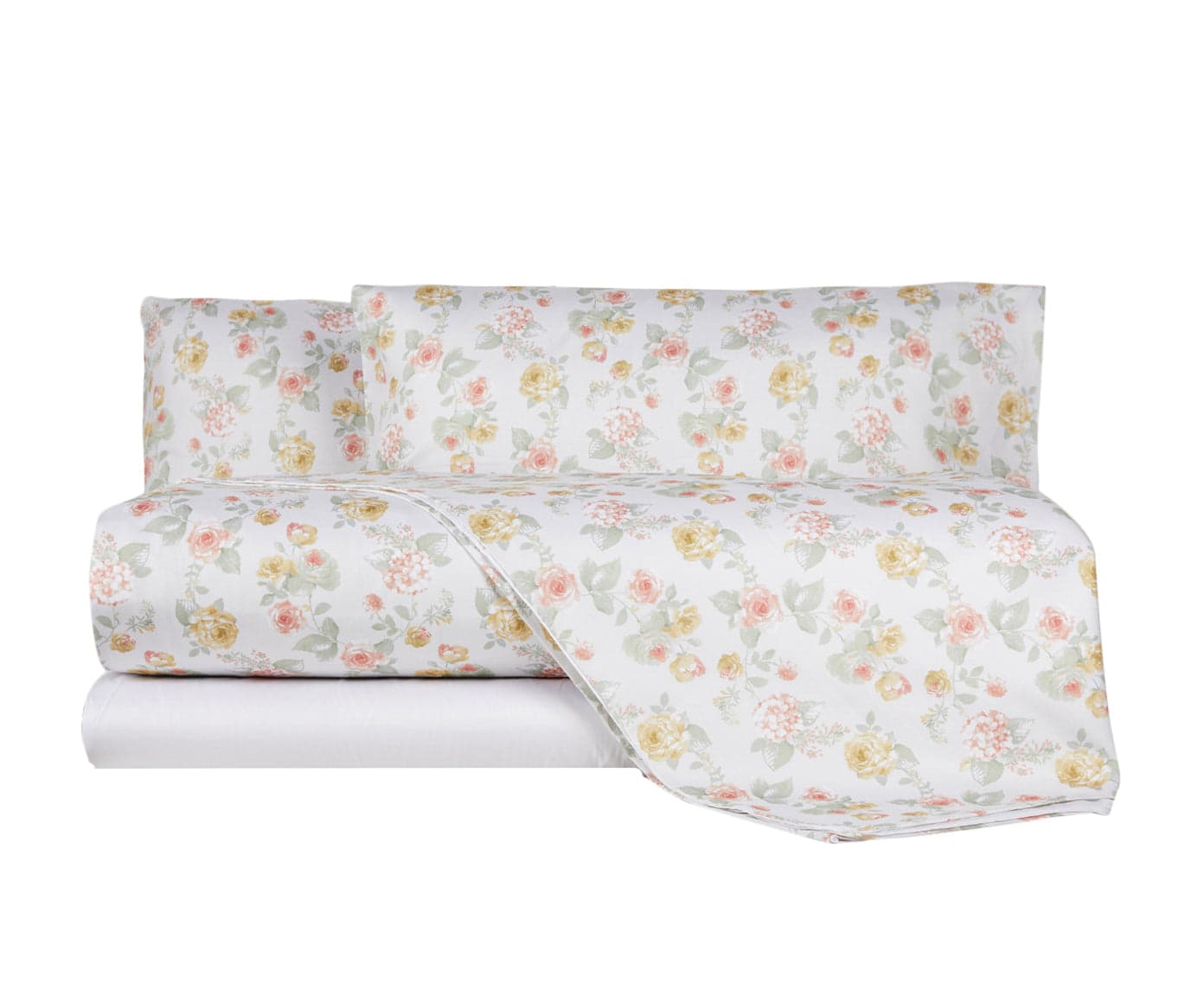 Completo letto in raso di puro cotone Romance Pesca