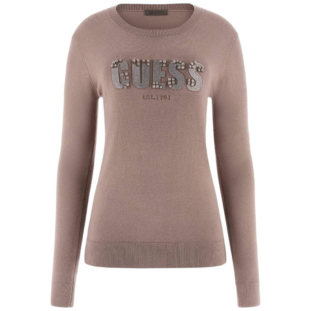 Guess pullover taupe logo strass REYNA W5BR40Z2NQ2G1K8 in Felpe senza cappuccio Prodotti di Classe - Nocera Superiore, commercioVirtuoso.it