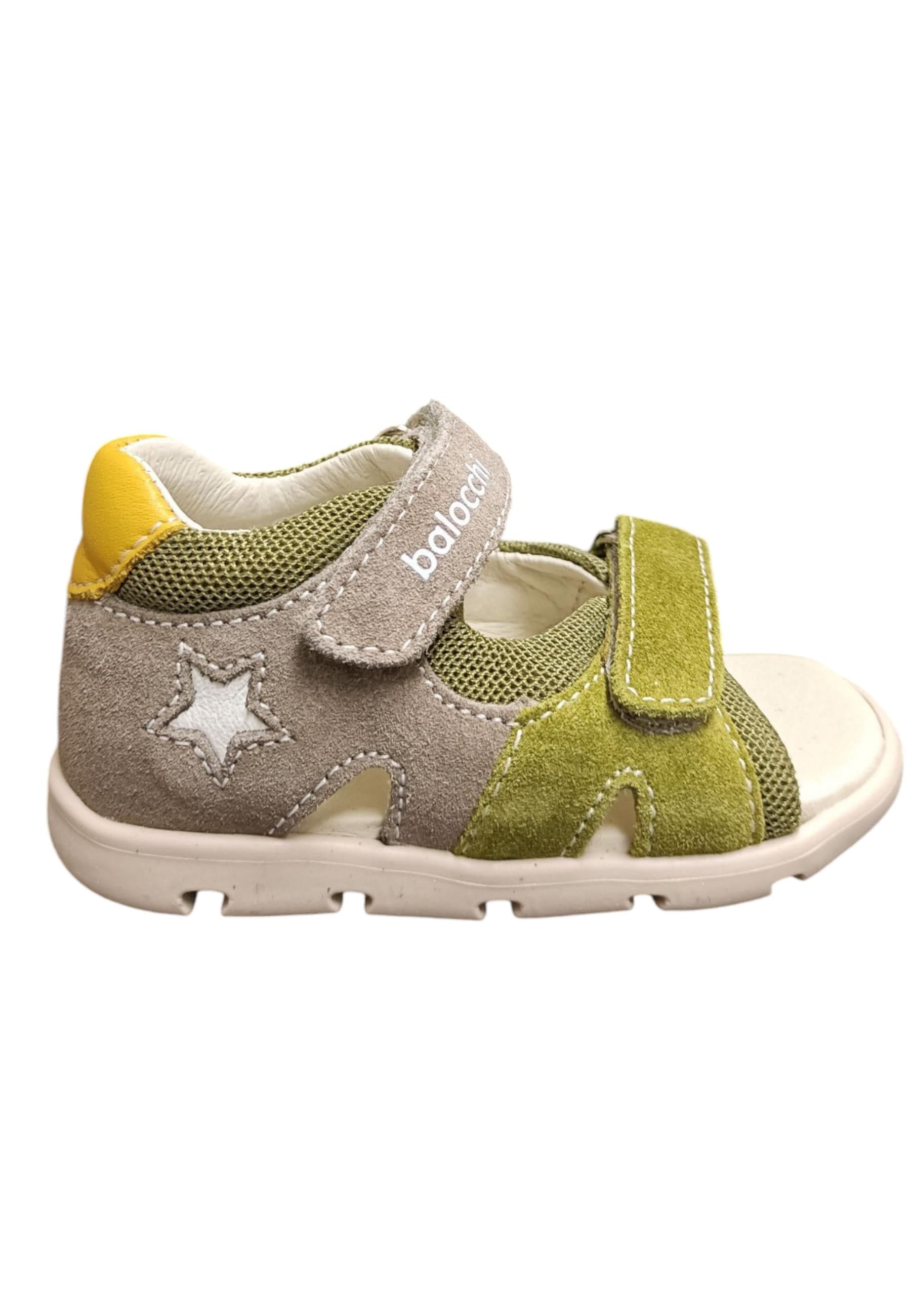 Sandalo bambino Balocchi Over tortora verde-giallo suede-tessuto - Primi passi tallonato con velcro - 6