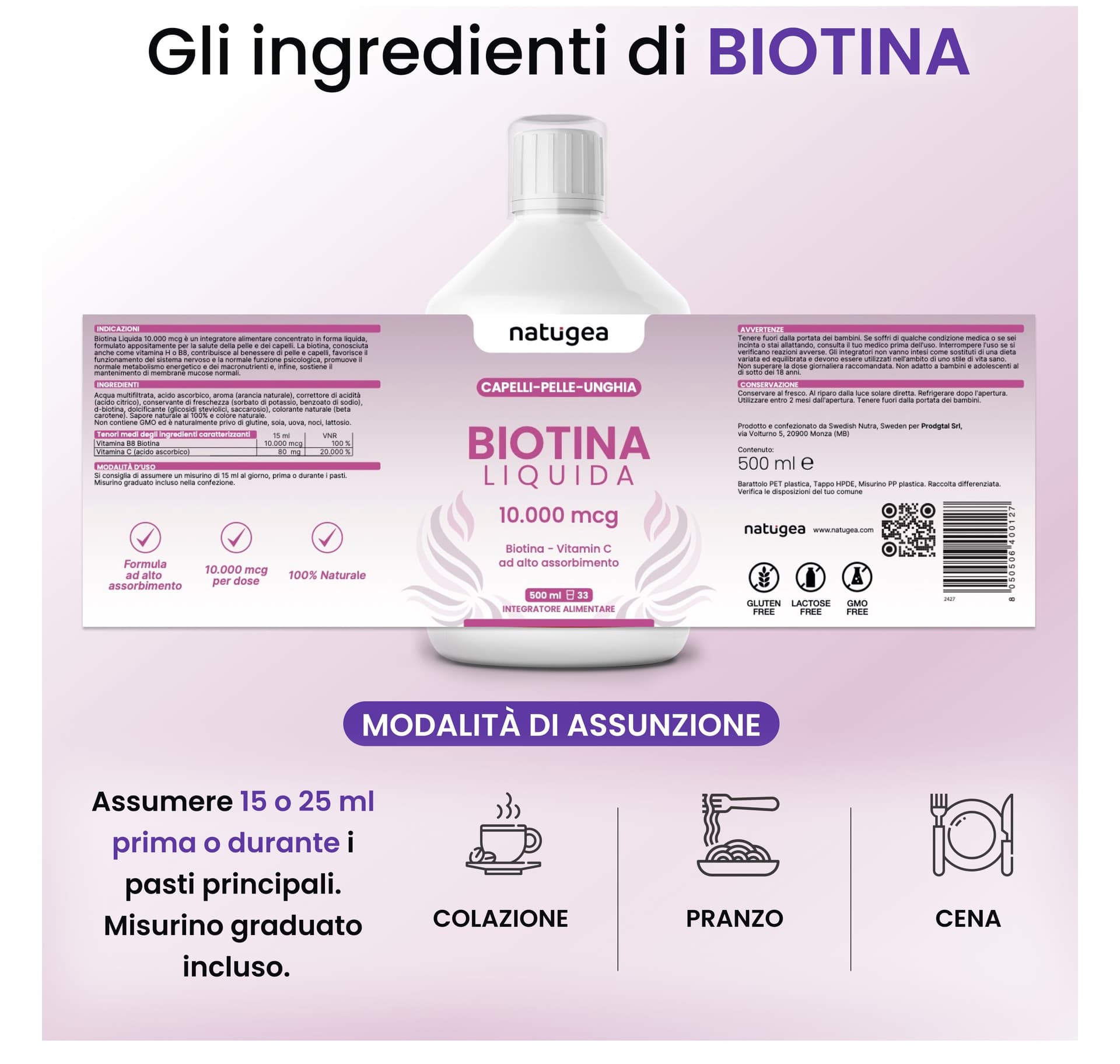 Biotina Liquida 10.000 mcg con Vitamina C in Vitamina B7 (Biotina) Natugea - Pavia, commercioVirtuoso.it