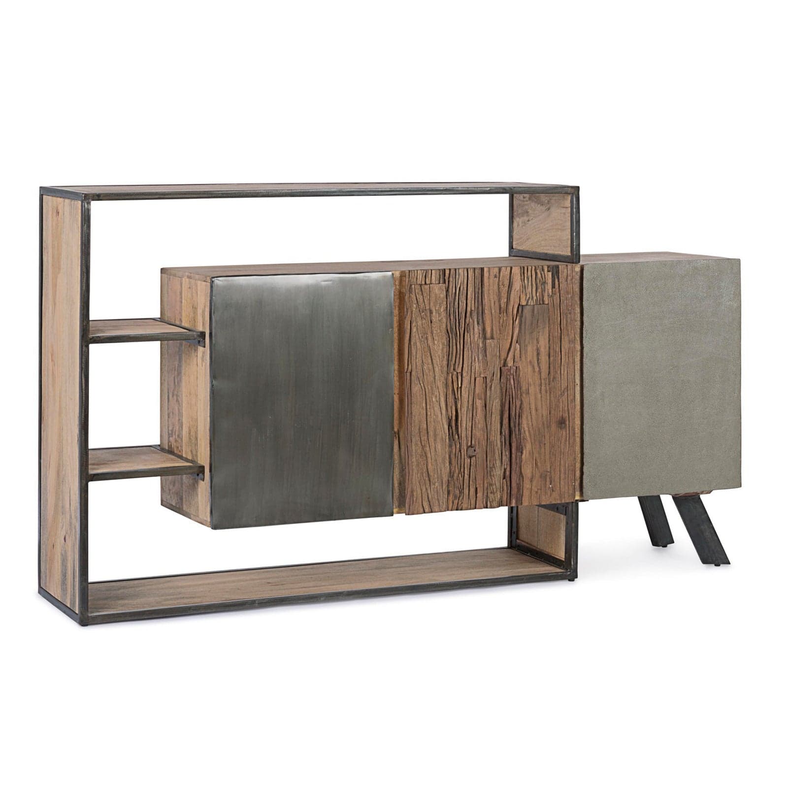 Credenza "Manchester" con struttura in legno di mango e acciaio, cassetti in legno riciclato, stile moderno - 21