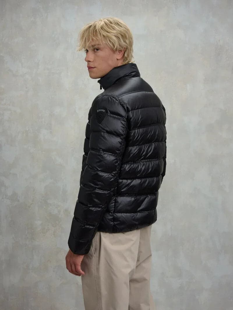 Blauer giubbino uomo Belmont piumino lucido nero con collo coreana dietro
