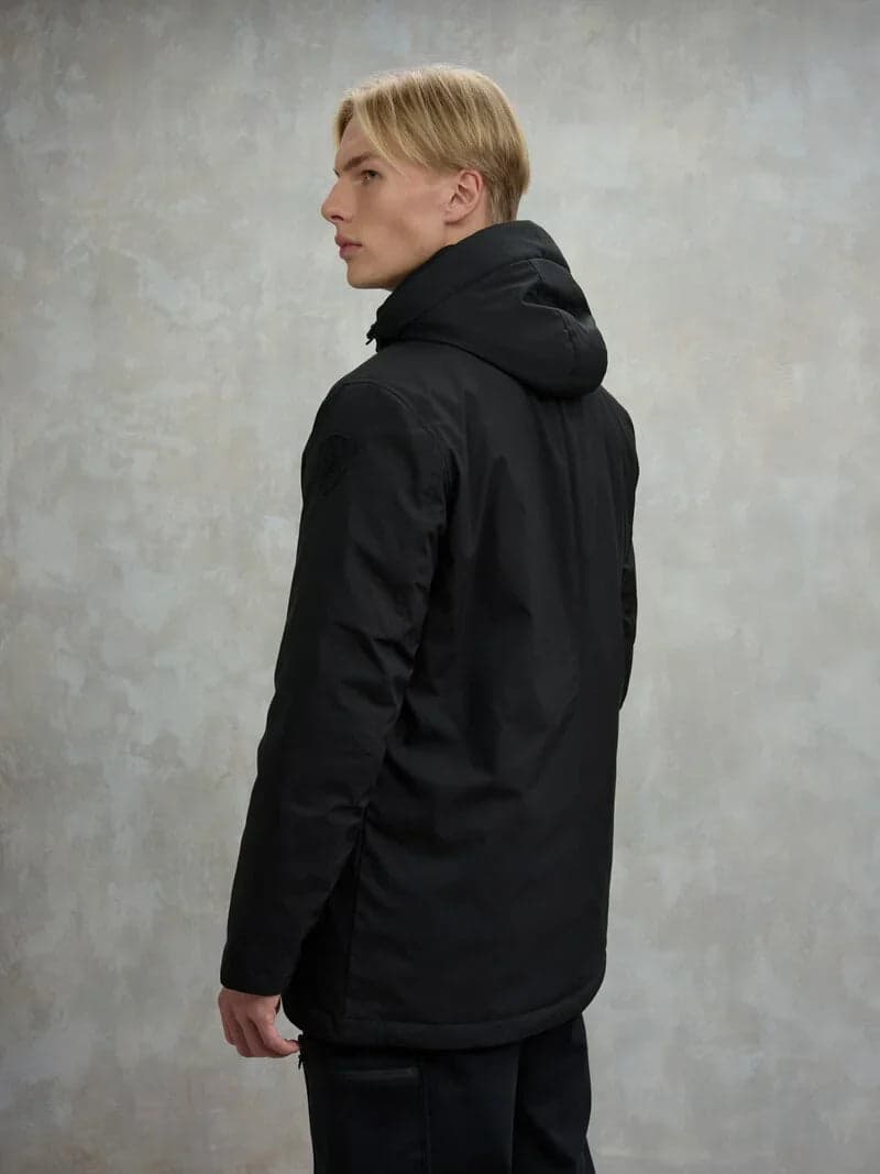Parka uomo Blauer Chester in neoprene liscio idrorepellente con cappuccio removibile dietro