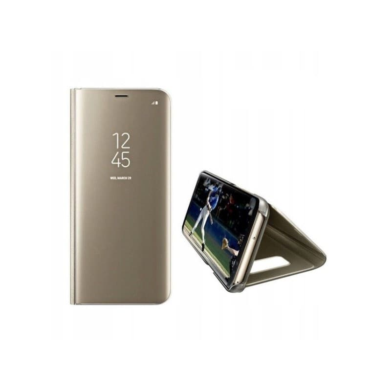 custodia a libro samsung clear view S21 gold