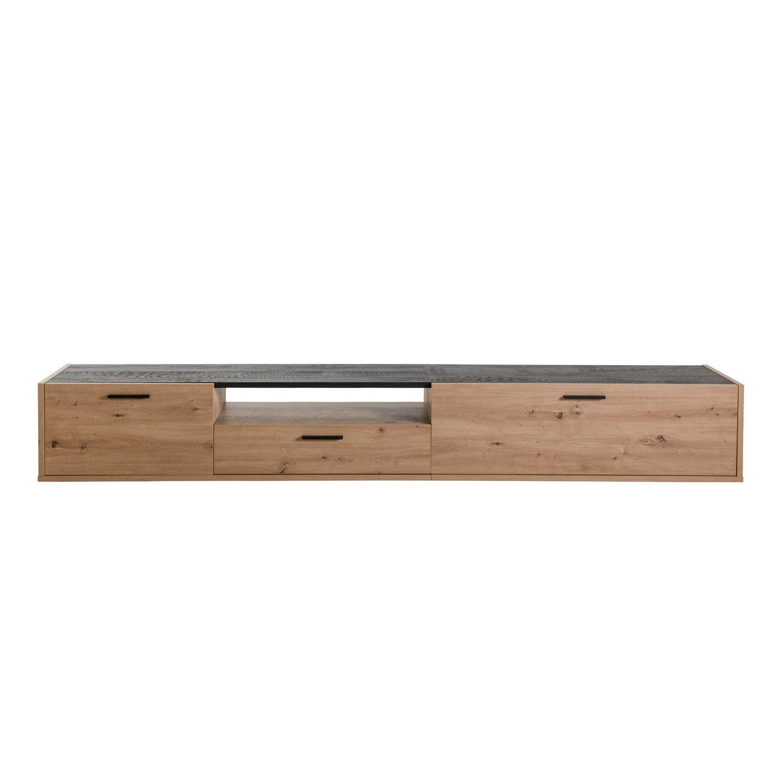 Porta Tv per parete attrezzata da soggiorno con 2 ante Rovere e Nero 270 cm in Pareti attrezzate Decor Space - Altamura, commercioVirtuoso.it