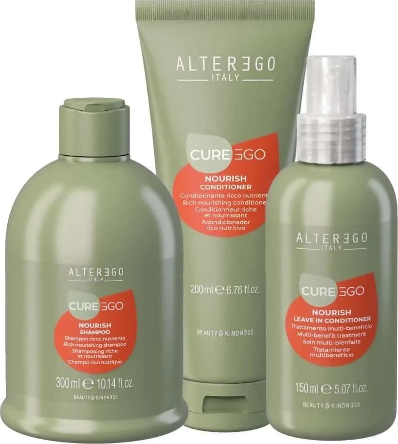 Alterego curego nourish kit composto da: shampoo 300 ml + conditioner 200 ml + lotion 150 ml