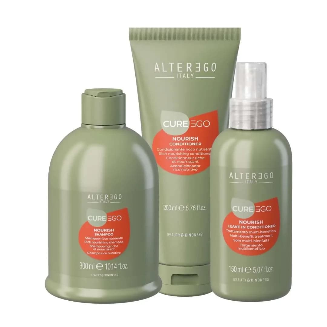 Alterego curego nourish kit composto da: shampoo 300 ml + conditioner 200 ml + lotion 150 ml
