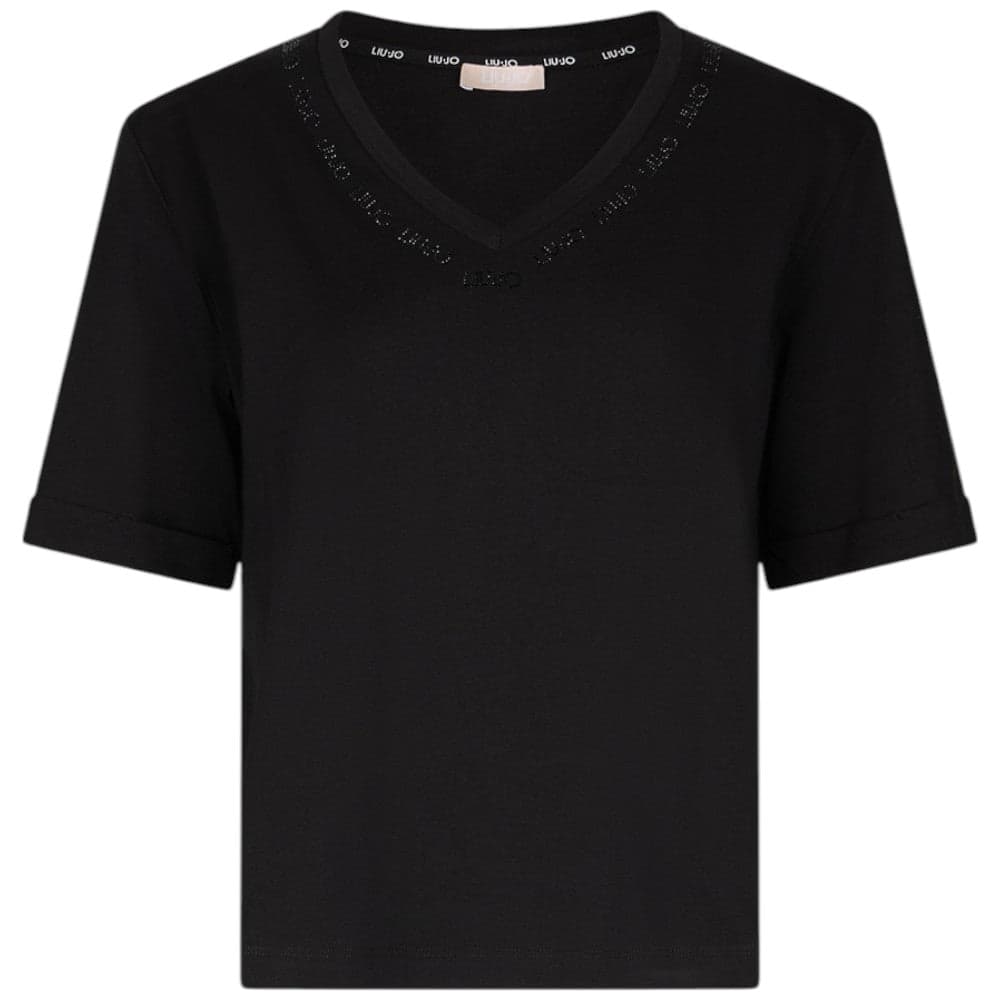 Liu Jo t-shirt nera scollo a V con strass TA5175JS923 M9296 T-shirt Liu Jo