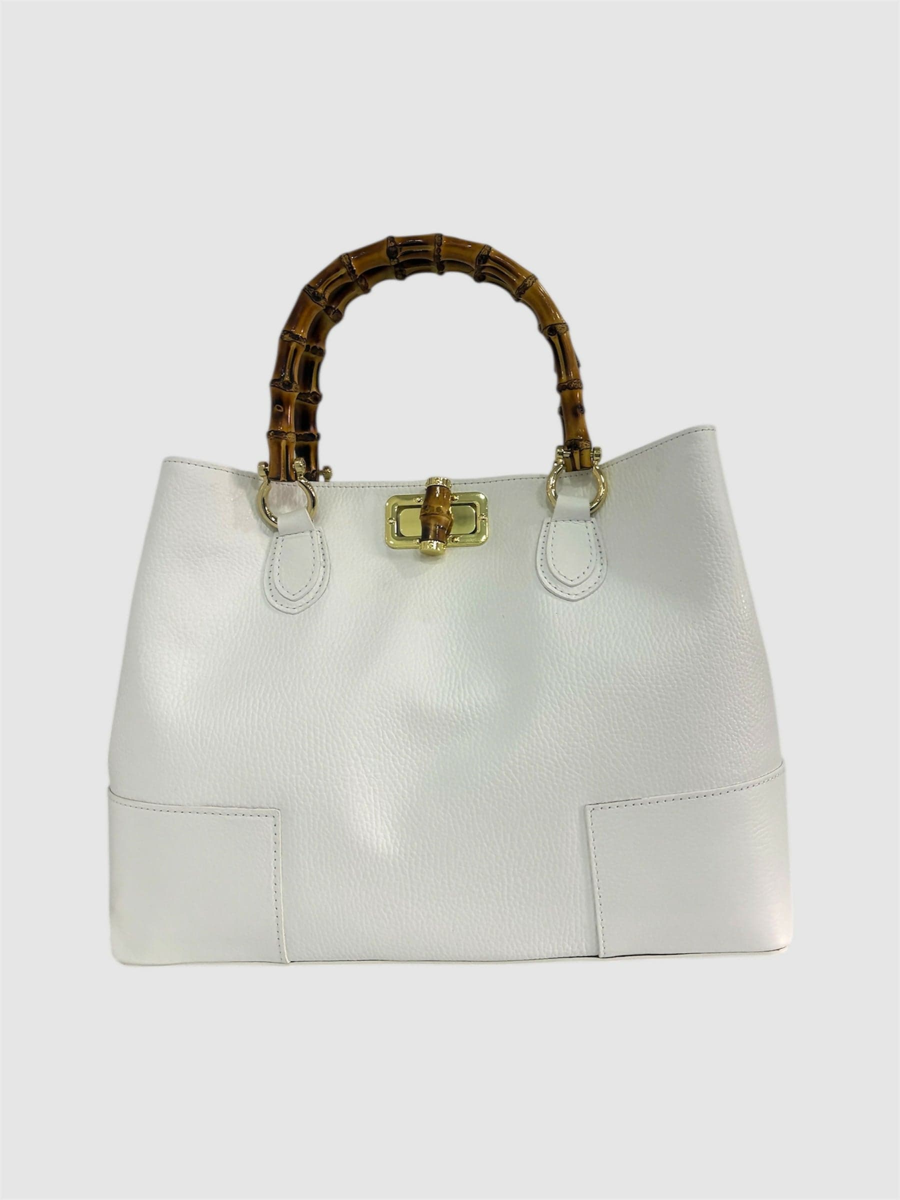 DOPPIASE Borsa artigianale Made in Italy in vera pelle martellata con manici in bamboo naturale 38x27x13cm in Borse a mano Nanabags - Sesto Fiorentino, commercioVirtuoso.it