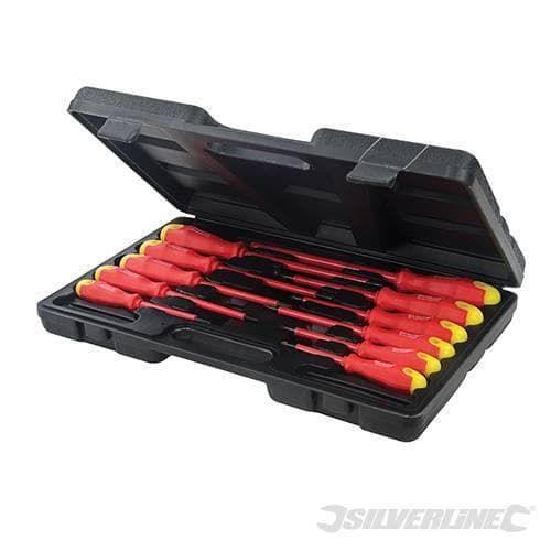 Set di cacciaviti isolanti elettricisti in valigia a taglio croce Silverline 11 pz