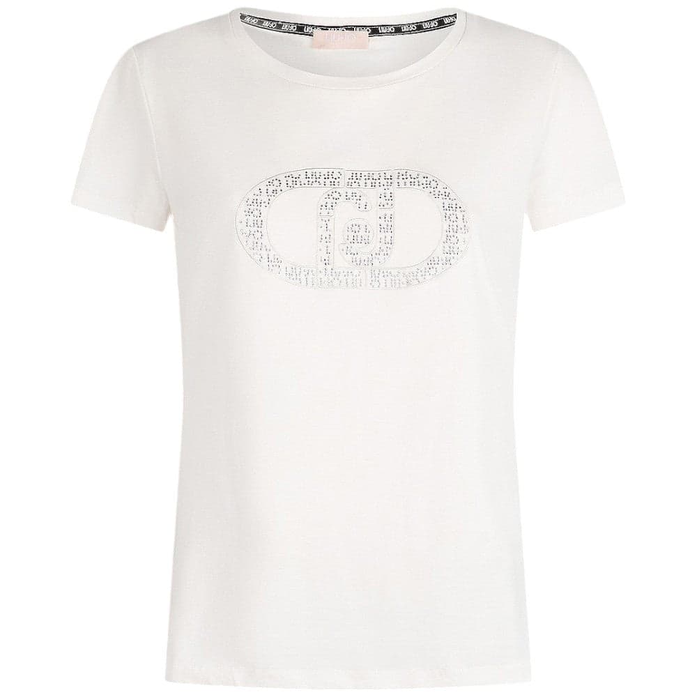Liu Jo t-shirt bianco panna logo strass TA5173JS003 M9294 T-shirt Liu Jo