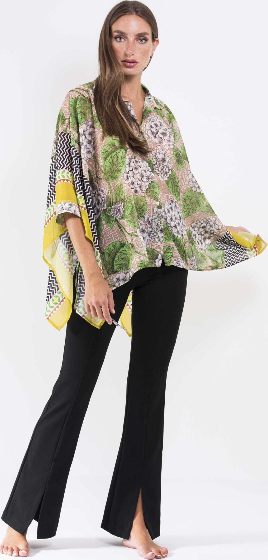 Camicia poncho ortensie