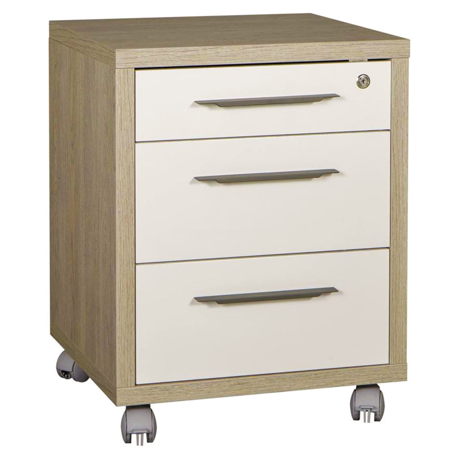 Cassettiera da ufficio 3 cassetti per scrivania Rovere e Bianco con chiave e ruote in Cassetti Decor Space - Altamura, commercioVirtuoso.it