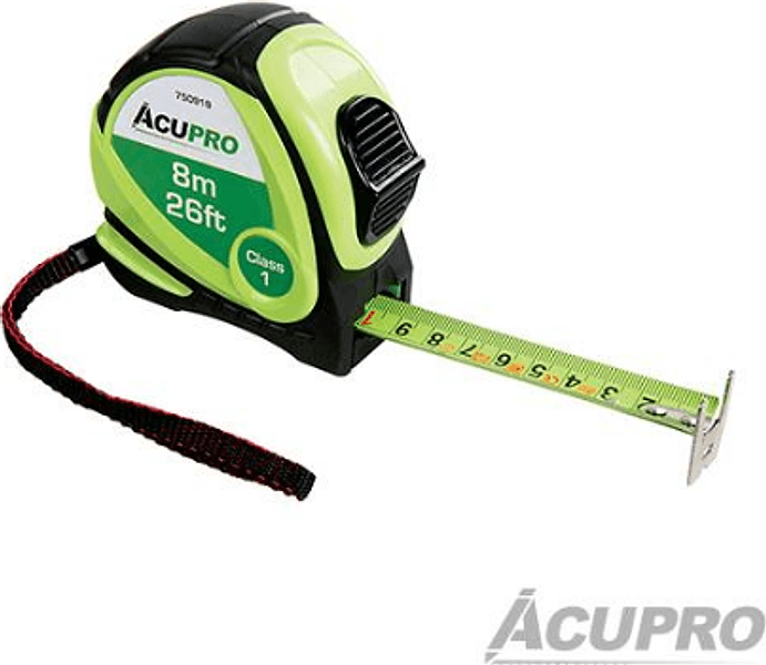 Metro flessometro  a nastro con Corpo in ABS ergonomico – 8 m x 25 mm – Silverline
