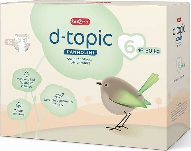 Buona D-Topic Pannolini per neonati e bambini - con Tecnologia pH Comfort - Dermatologicamente testati, Cotone Naturale, Materiali Traspiranti Delicati sulla Pelle dei Bambini - tutte le misure disponibili - 3 pacchi - PREZZO PER 3 CONFEZIONI in Pannolini per bambini Sanitaria Gioia del Bimbo - Villa San Giovanni, commercioVirtuoso.it