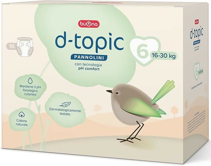 Buona D-Topic Pannolini per neonati e bambini - con Tecnologia pH Comfort - Dermatologicamente testati, Cotone Naturale, Materiali Traspiranti Delicati sulla Pelle dei Bambini - tutte le misure disponibili - 3 pacchi - PREZZO PER 3 CONFEZIONI in Pannolini per bambini Sanitaria Gioia del Bimbo - Villa San Giovanni, commercioVirtuoso.it
