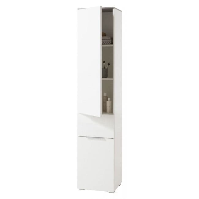 Colonna multiuso da bagno bianco lucido e cemento h 192 cm con 2 ante ed 1 cassetto in legno in Mobili a terra Decor Space - Altamura, commercioVirtuoso.it