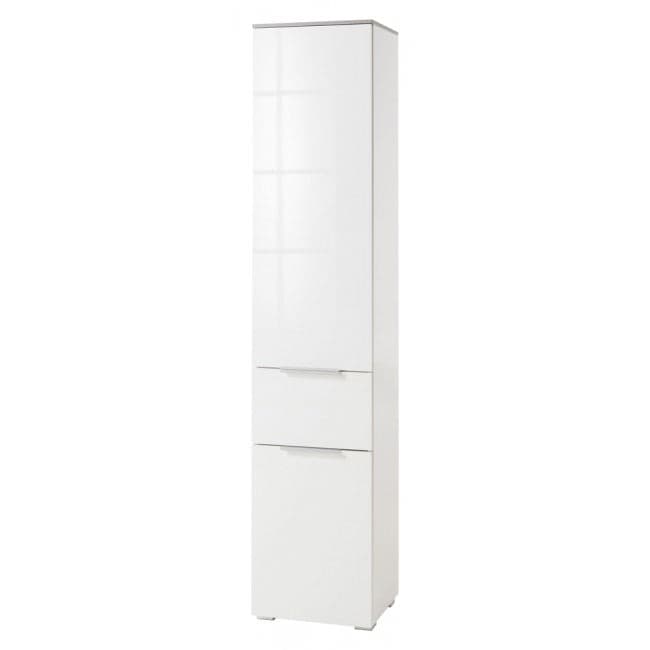 Colonna multiuso da bagno bianco lucido e cemento h 192 cm con 2 ante ed 1 cassetto in legno in Mobili a terra Decor Space - Altamura, commercioVirtuoso.it