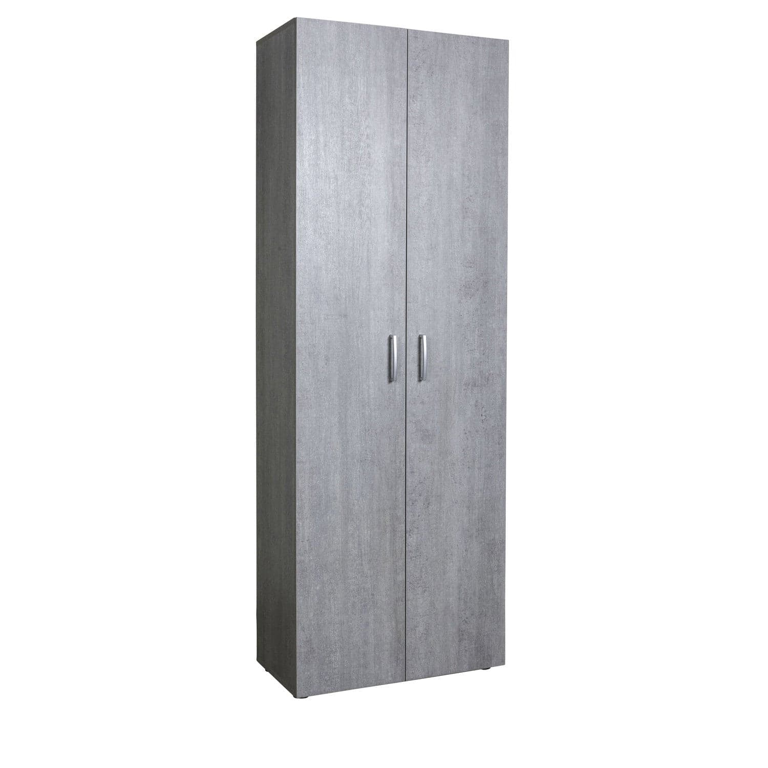 Armadio in legno h 200 cm 2 ante con cassetti colorazione Cemento, scarpiera alta a 6 ripiani