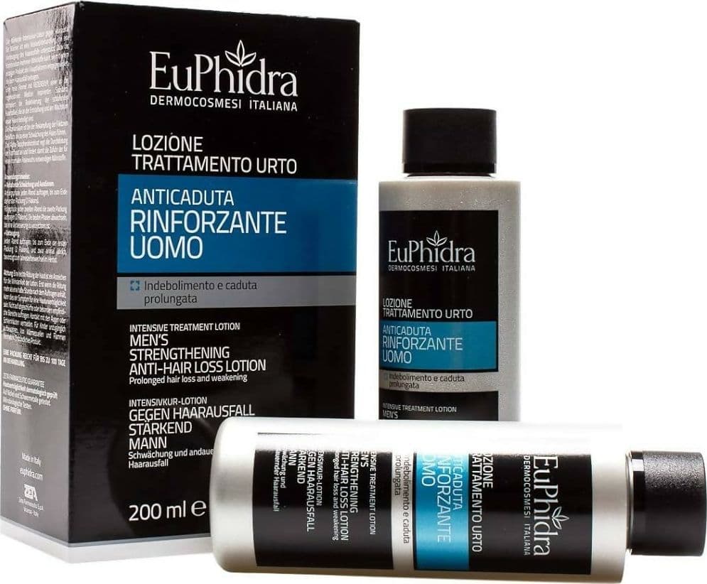 Euphidra lozione trattamento urto anticaduta rinforzante uomo - per indebolimento e diradamento continuativi - 2 flaconi da 100ml