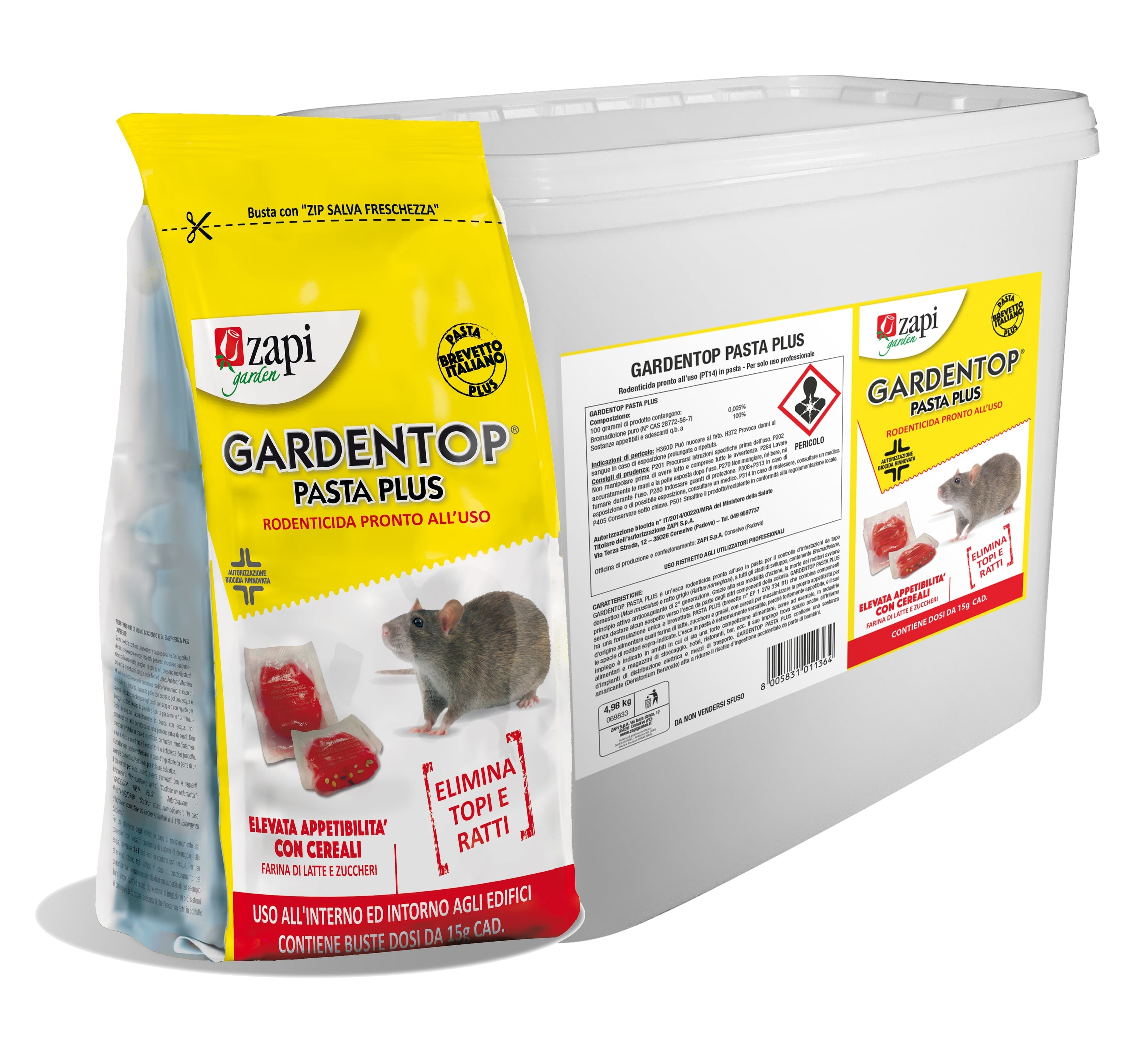 Esca topicida "Garden top pasta Plus" bocconi per topi, ratti e arvicole veleno rodenticida 1,5 kg in Protezione da animali domestici e selvativi La Zappa - Altamura, commercioVirtuoso.it