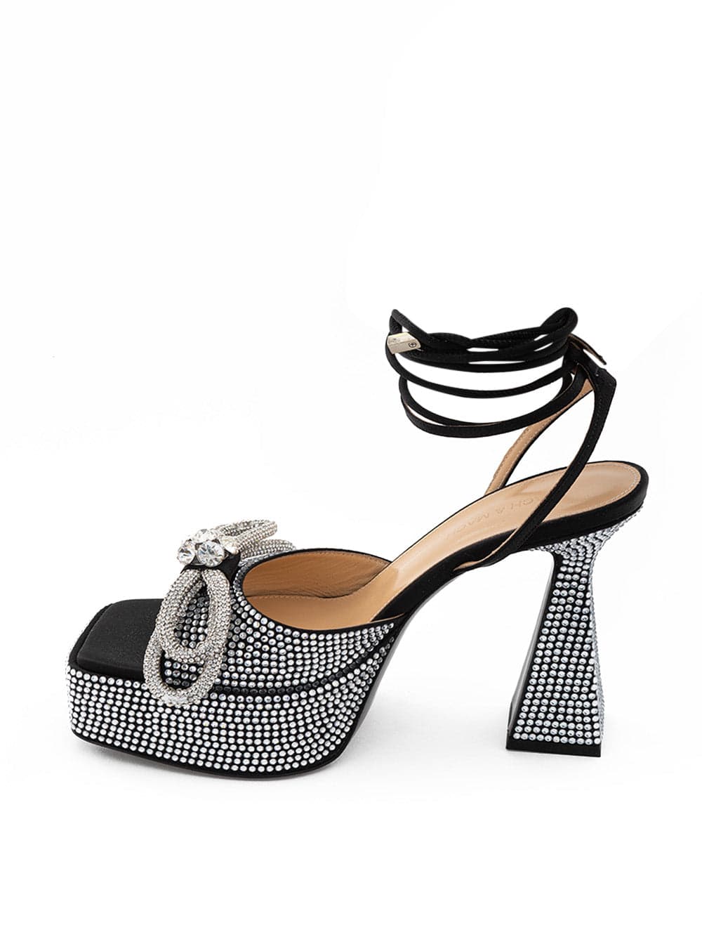 MACH & MACH Sandali Plateau Nero con Cristalli Doppio Fiocco Mach & Mach da donna in Sandali moda Drestige - Casamassima, commercioVirtuoso.it