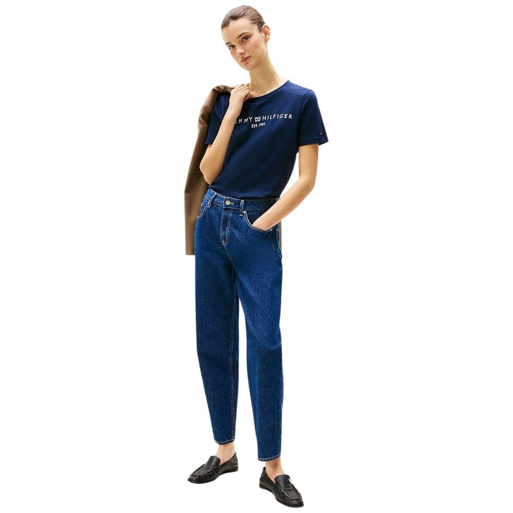 Tommy Hilfiger t-shirt blu logo scritta ricamata WW0WW40276C1G T-shirt Tommy Hilfiger